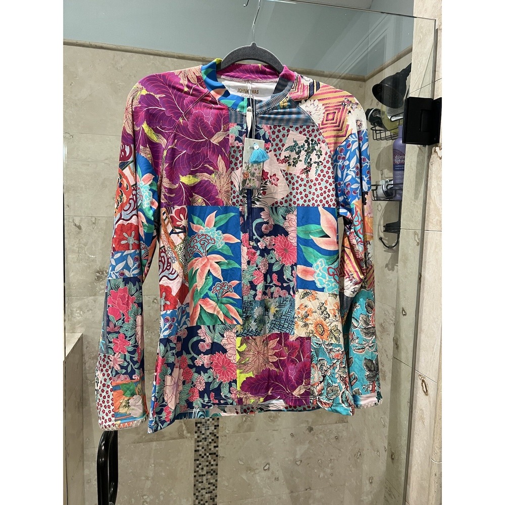NWT New $178 Johnny Was Gracie Patchwork Swim Surf Shirt Xxl 2XL